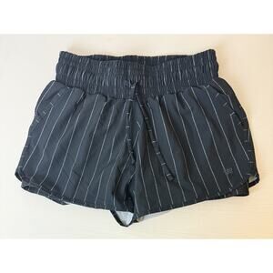 Albion Women's Navy Pinstripe Lunge Shorts Size Medium Drawstring Active Lined